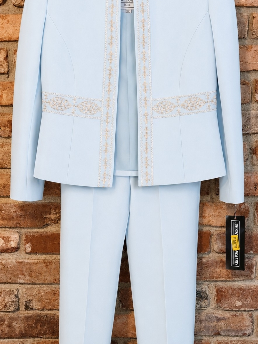 Jessica Howard Light Blue Embroidered Two-Piece Dress Suit